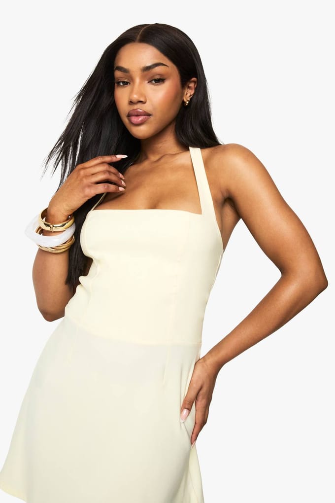 boohoo Dames Bengaline Square Neck Skater Jurk | Citroen | Maat: 36