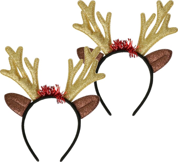 Krist+ kerst diadeems/haarbanden - 2x st - rendier gewei - goud -25 cm