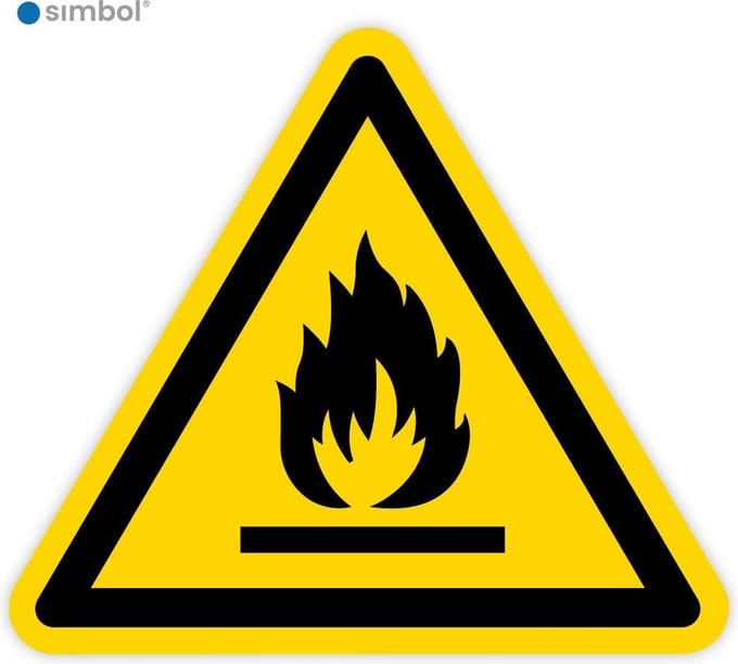 Simbol - Stickers Ontvlambare Stoffen (W021) - Duurzame Kwaliteit - Formaat ▲ 20 x 20 x 20 cm.