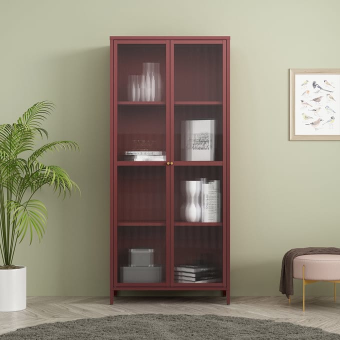 Vitrinekast Säkylä 180x80x35 cm bordeaux rood [en.casa]