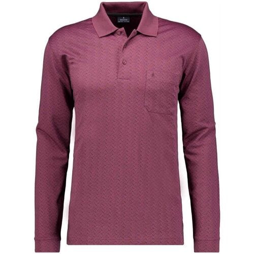 Ragman Polo Long Sleeve Overdyed Jacquard Berry / male