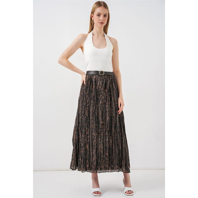 Hoog-Waisted Paisley Midi A-Lijn Rok