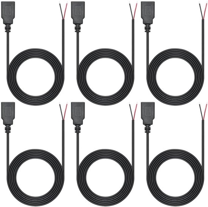 Allecto - Usb kabel - 6-pack - 1 meter - 12V/3A - Pigtail - Bare wire