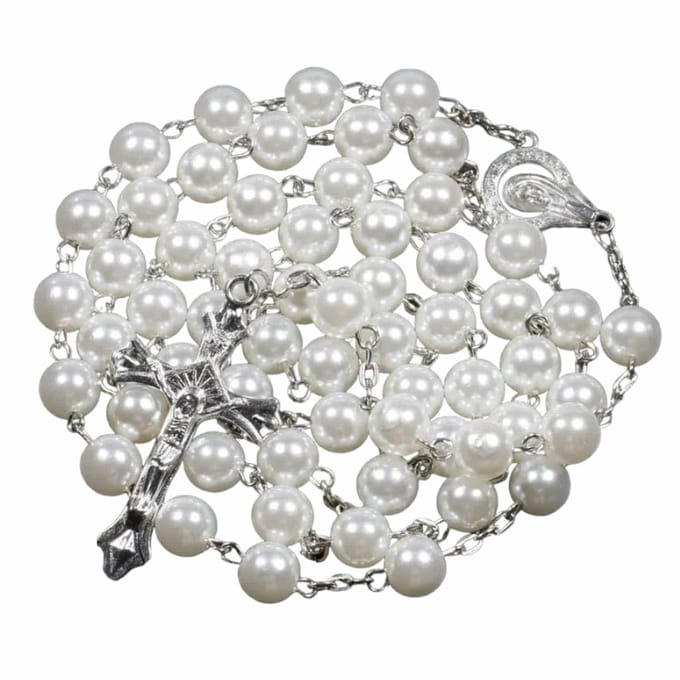 Fako Bijoux® - Rozenkrans Ketting - Acryl - 8mm - Wit/Parelmoer
