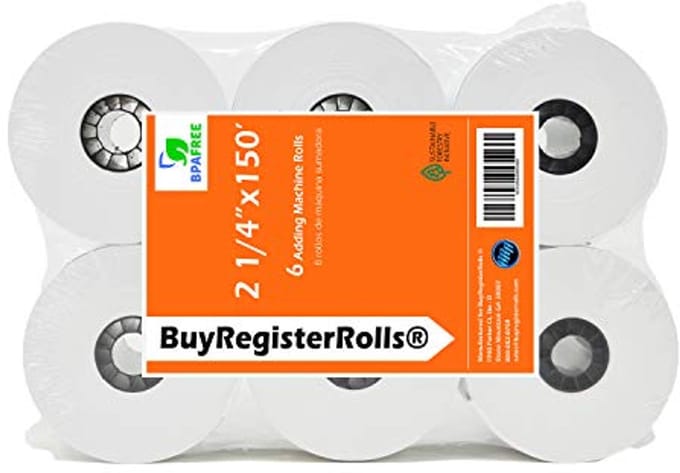 2 1/4 x 150 ft Wit Papier Rollen voor Kassalogger en Toevoegmachine - 6 Pack