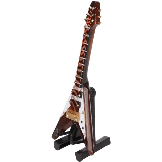 Houten Miniatuur Elektrische Gitaar Model met Standaard en Koffer Koffie Mini Muziekinstrument Model Decoratie 10cm black