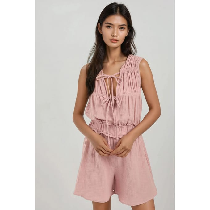 Textured Short Leg Jumpsuit met Ronde Hals