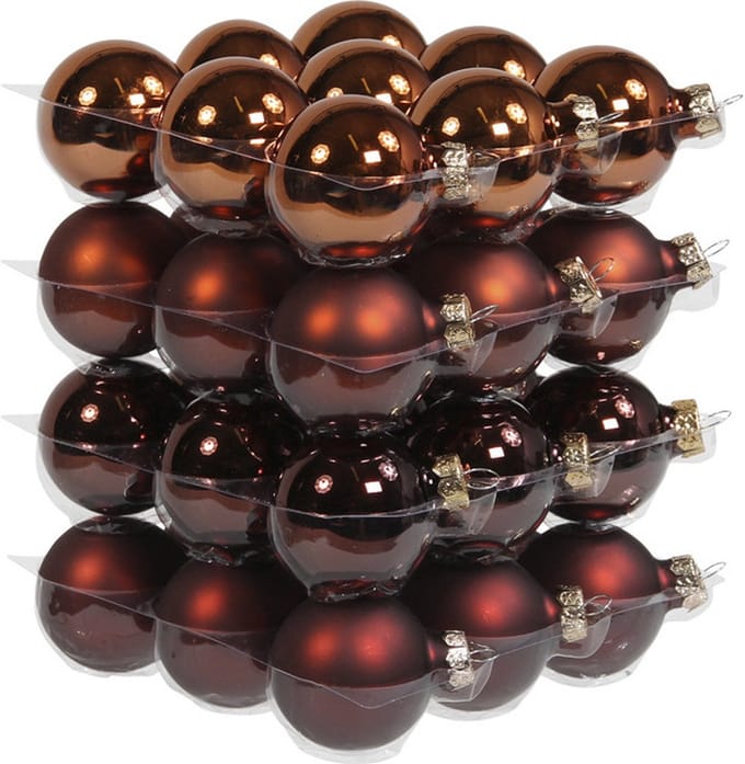 Othmar Decorations Kleine kerstballen - 36x st - mahonie bruin - D4 cm - glas - kerstversiering