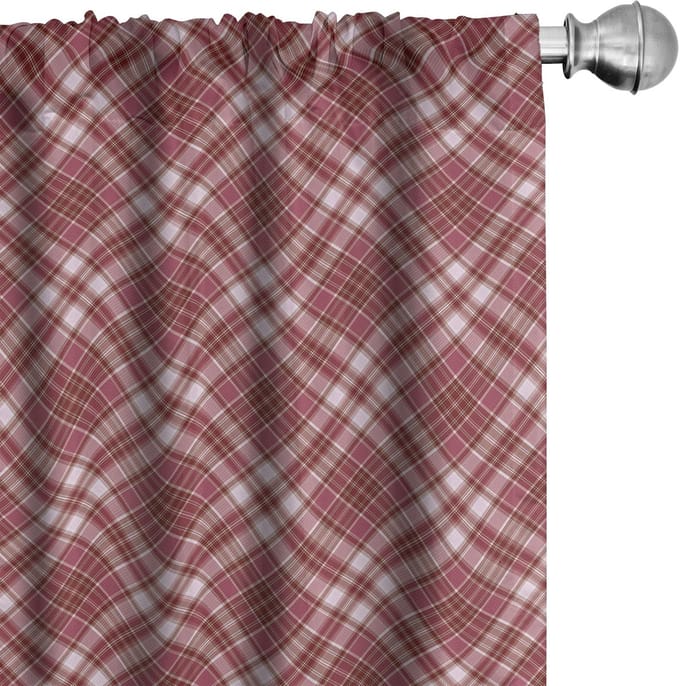 ABAKUHAUS Geruite gordijnen – 2x75x175 cm – Microvezel – Gedroogde rozen – wit