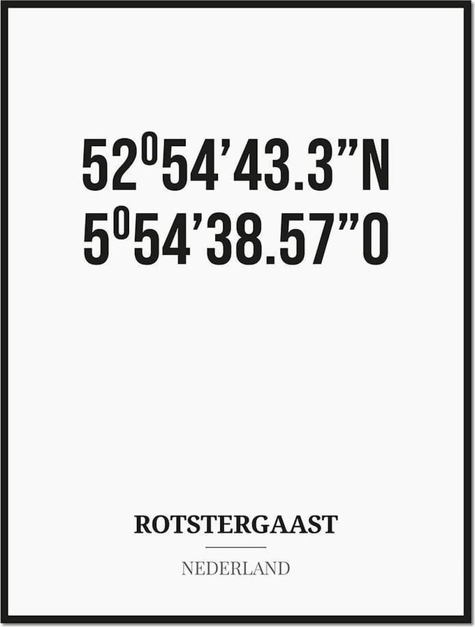 Poster/kaart ROTSTERGAAST met coördinaten