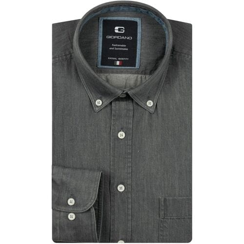Giordano Overhemd Brando Washed Denim Look Twill Button-Down Navy / male