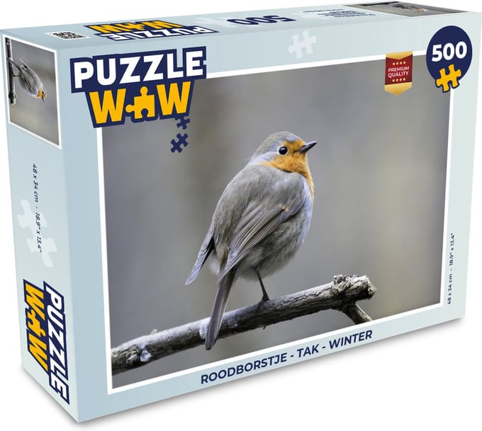 Puzzel Roodborstje - Tak - Winter - Legpuzzel - Puzzel 500 stukjes