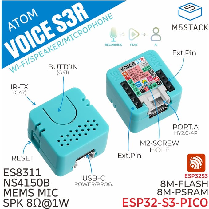 M5Stack Officiële Atom VoiceS3R Smart Speaker Ontwikkelset ATOM VoiceS3R