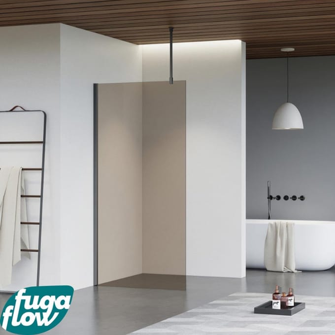 FugaFlow Eccelente Vetro inloopdouche badkamer - 90x200cm - rookglas - plafondarm - gunmetal -