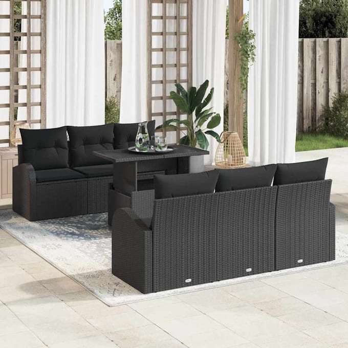 vidaXL - Tuinbank - Set - 7 - st - Zwart - [Synthetisch]: - Poly - Riet