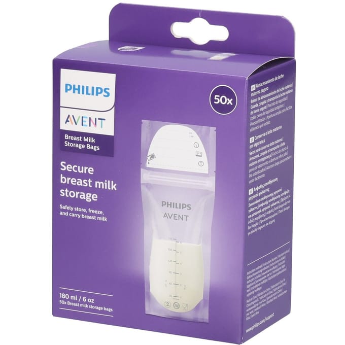 Philips Avent Moedermelk Bewaarzakjes 180 ml - Lekvrij - 50 Stuks - SCF603/50