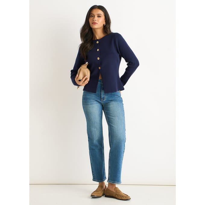 Marineblauw-gouden geribbeld gebreid vest