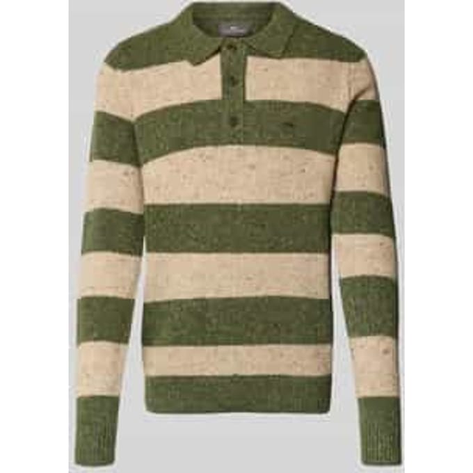 Fynch-Hatton Trui Polo Collar Pullover Donegal Stripe Dark Ivy / male