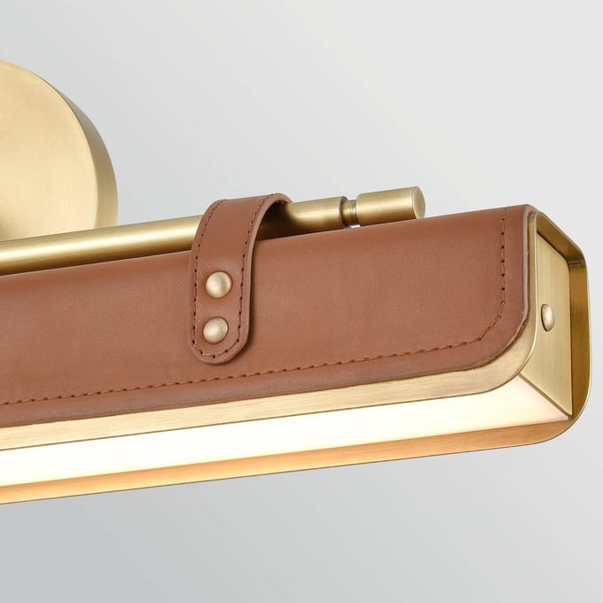 Quintiesse LED wandlamp VALISE, bruin/oud messing, 50 cm, kunstleer
