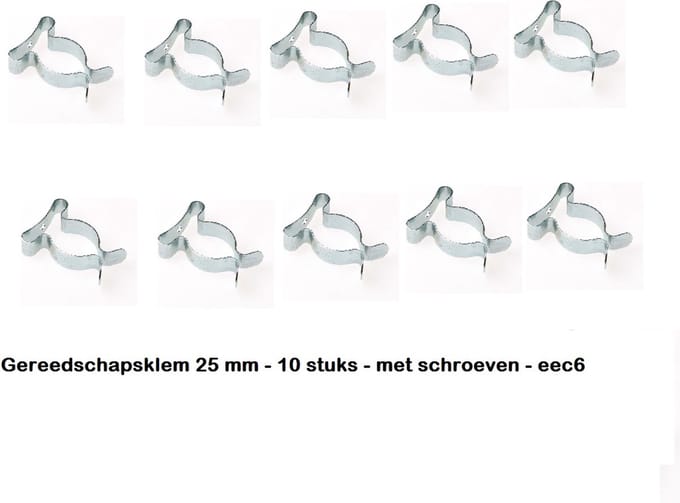 GEREEDSCHAPSKLEM 25 MM - 10 STUKS - MET SCHROEVEN - EEC6 - VERENSTAAL - VERZINKT