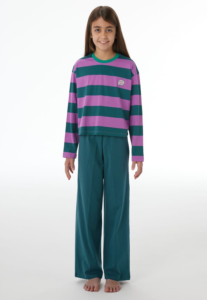 Lange pyjama met blokstrepen in bessenrood - Nightwear 152