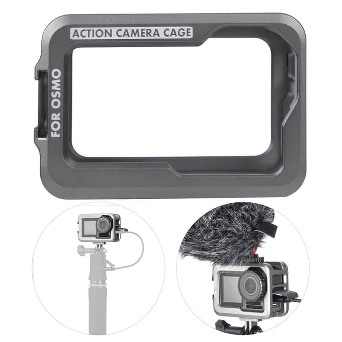 Beschermkooi van aluminiumlegering voor actiecamera, Vlog-uitbreidingsframe voor DJI Osmo Action gray