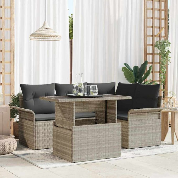 vidaXL - Tuinbank - Set - 5 - st - Lichtgrijs - poly - rattan