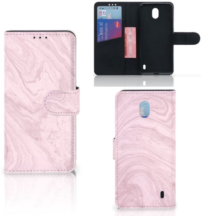 Nokia 1 Plus Bookcase Marble Pink - Origineel Cadeau Vriendin