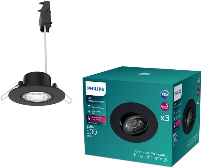 Philips Cilantro inbouwspot - SceneSwitch lichttechnologie - 5W - Warmwit licht: 2700K - Zwart - 3-pack