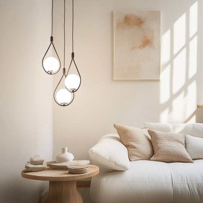 Opviq Hanglamp Mudoni MR-938 3-lamps rond zwart/opaalglas