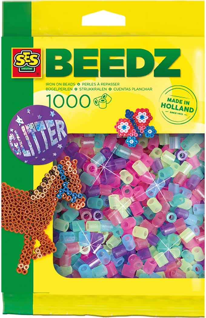 SES Creative Beedz Strijkkralen - Glitter Mix - Vanaf 5 Jaar - 1000 Stuks - Knutselen - PVC-Vrij - Schoencadeautjes Sinterklaas