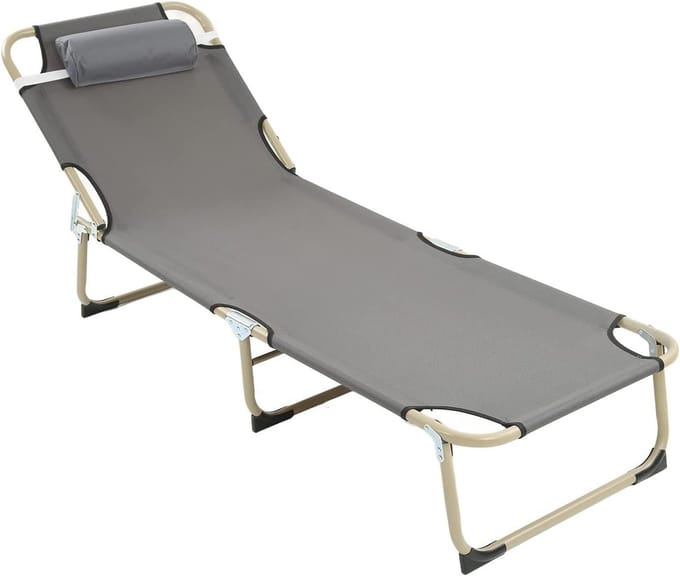 Opvouwbaar Bed - Campingbedje Loungestoel - Buiten Ontspannen - Sterke Draagconstructie - 4 Persoons - Grijs