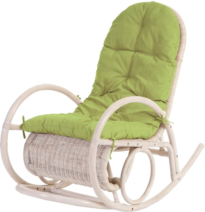 Schommelstoel Esmeraldas, rotan fauteuil, wit ~ groen kussen