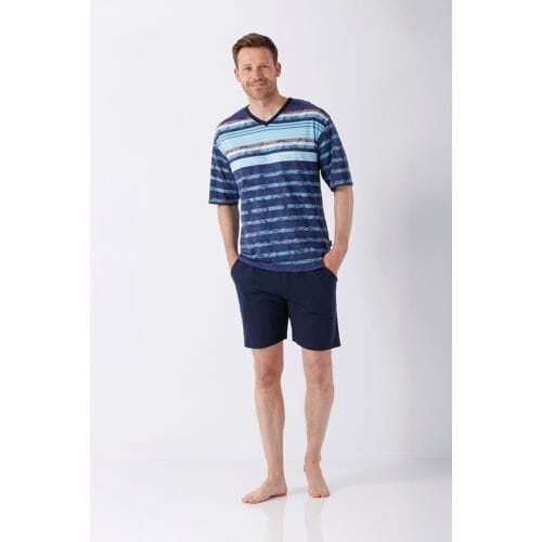 Blauw gestreepte heren shortama Hajo - Blauw - Maat - 50
