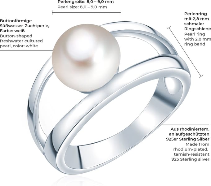 Valero Pearls parel Ring - Sterling zilver - zilver - 50