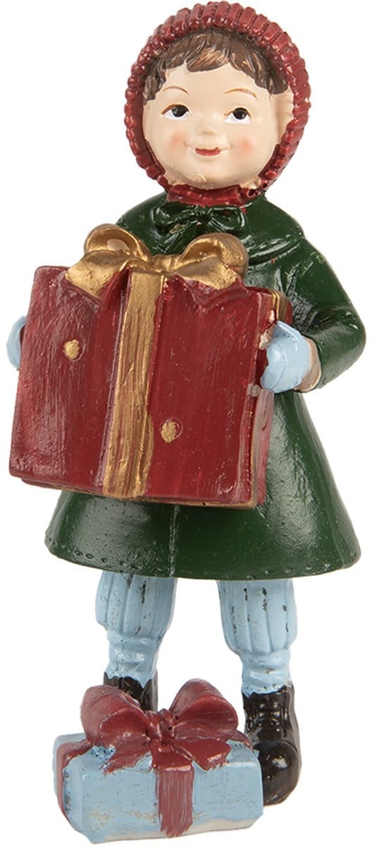 Clayre & Eef Kerstdecoratie Beeld Meisje 12 cm Groen Rood Kunststof