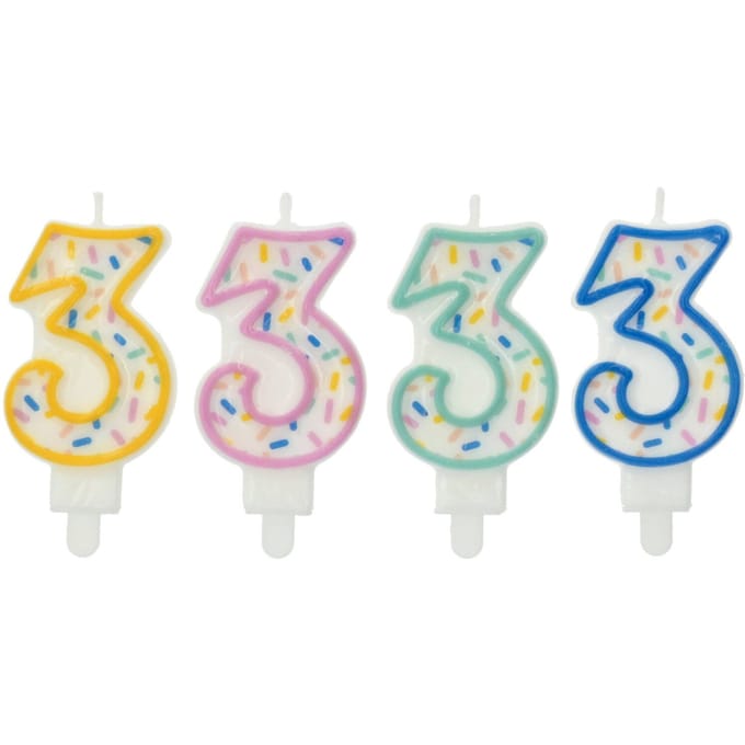 Folat - Kaars Sprinkles Cijfer 3 Assorti - 9 cm