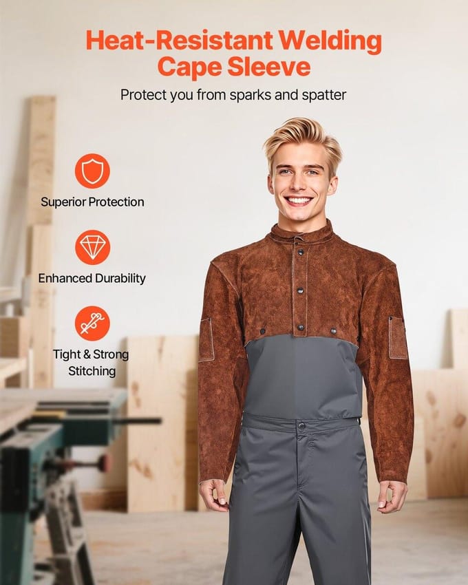 Leren Las Cape Mouw Heavy Duty Vlamvertragende Cape Mouw XL-Maat brown