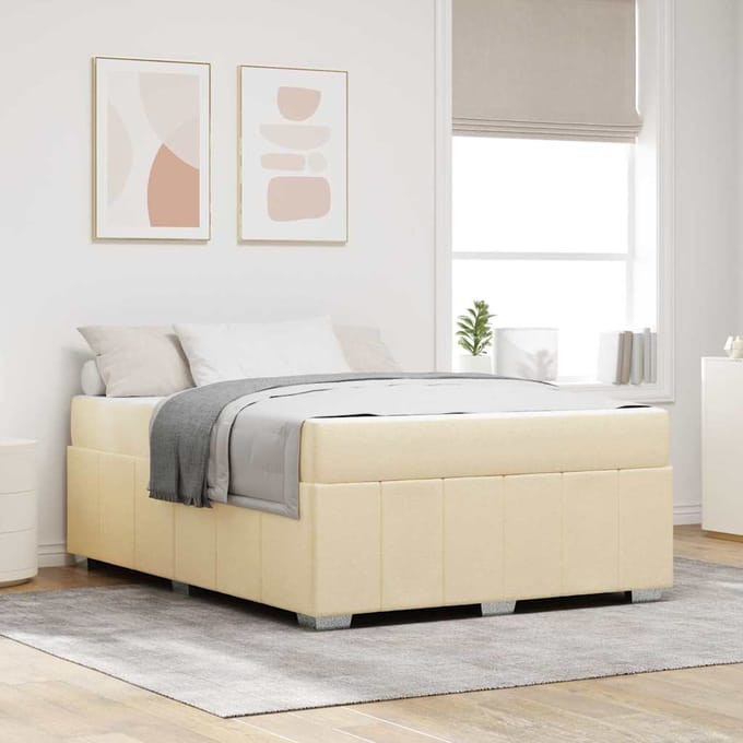 vidaXL - Bedframe - met - matras - Crème - 160 - x - 200 - cm - Stof