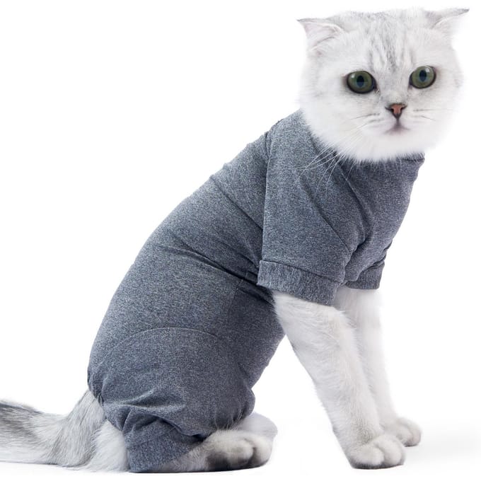 Costume de récupération pour animaux de compagnie, veste à quatre pattes pour plaies abdominales pour chats Medium gris