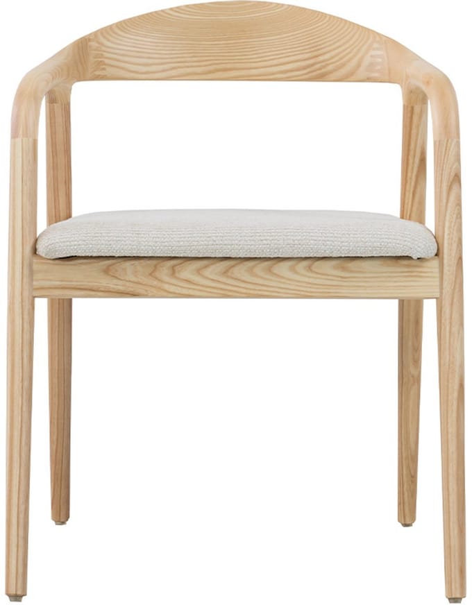 Eetkamerstoel Claire Naturel – Massief Essenhout – Beige Stoffen Zitting – Armleuningen – gemonteerd