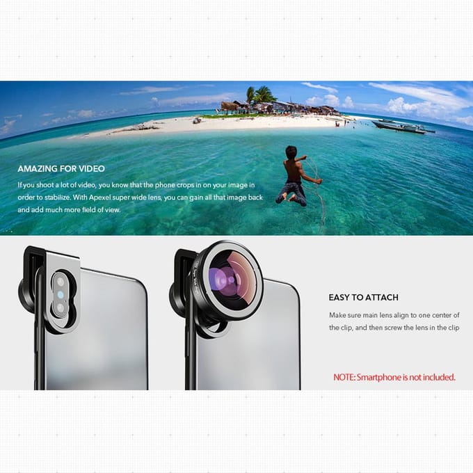 APEXEL APL-HD5SW 170 graden supergroothoeklens voor dubbele lens / enkele lens gray