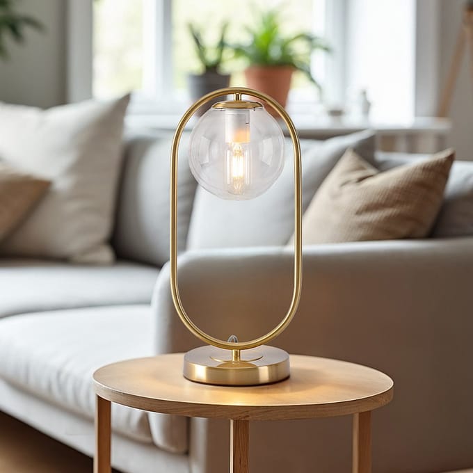 Gouden design tafellamp met transparant glas - George