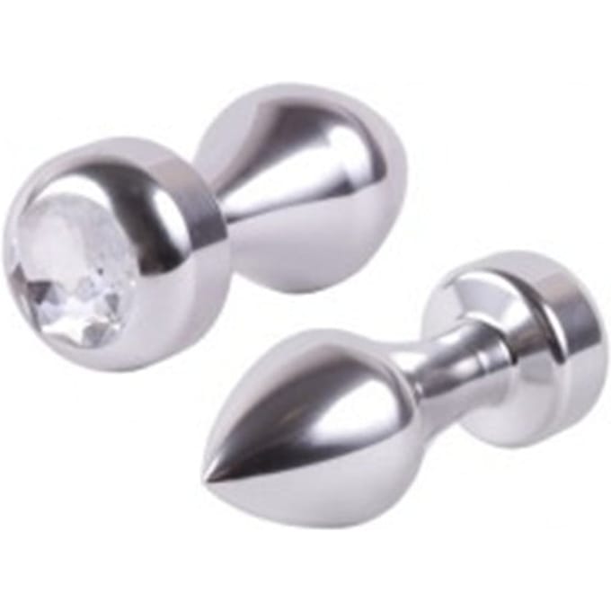 Zilveren aluminium buttplug met diamant