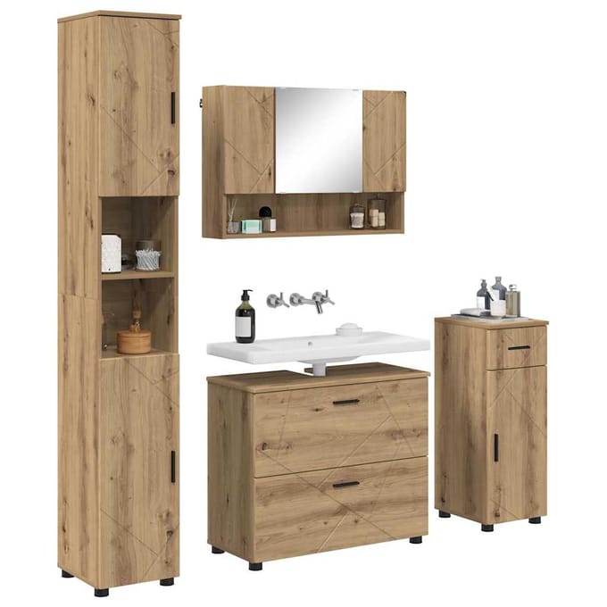vidaXL - Badkamermeubel - Set - 4 - st - Artisan - Eiken - 35 - x - 30 - x - 192 - cm