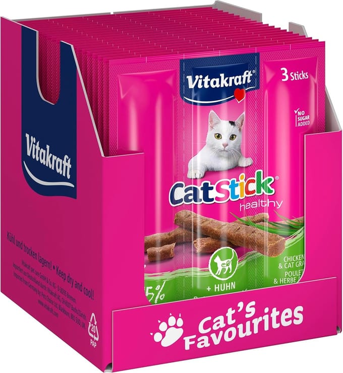 Vitakraft Cat Stick Kip & Kattengras - 20x3 stuks (60 stuks)