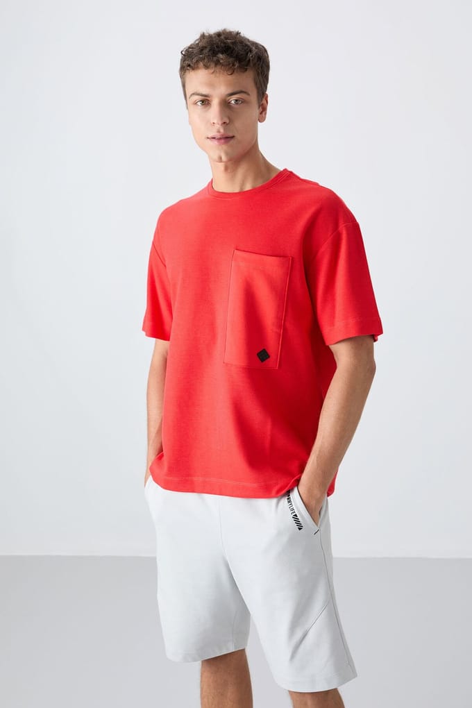 Oversized Katoenmix T-Shirt met Ronde Hals en Pocket