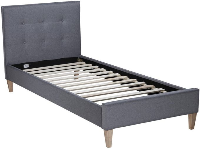 Homestyle4u Eenpersoonsbed - 90x200 cm - Gestoffeerd bed - Grijs