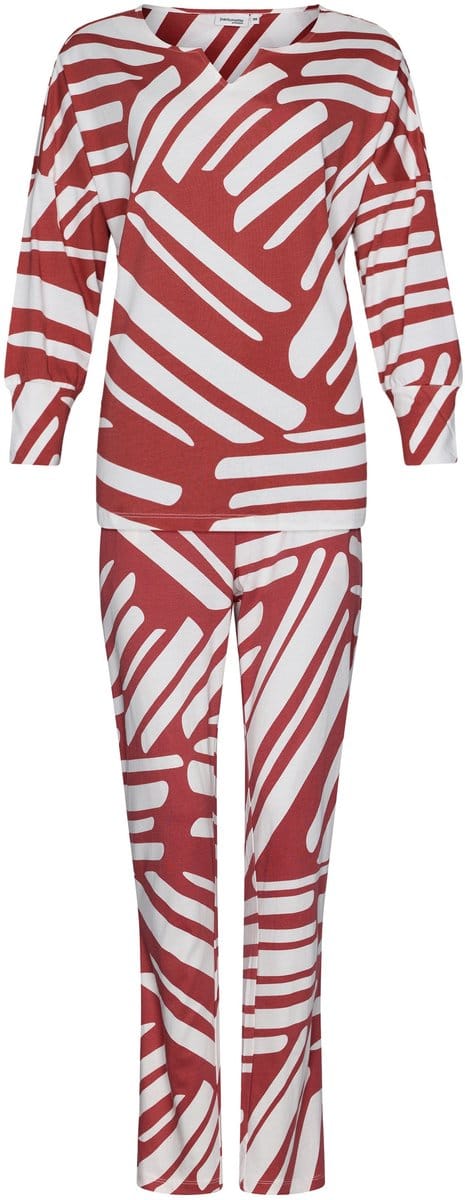 Pastunette Premium Pyjama Geometric - Katoen/Modal - Rood/Wit - Maat 36