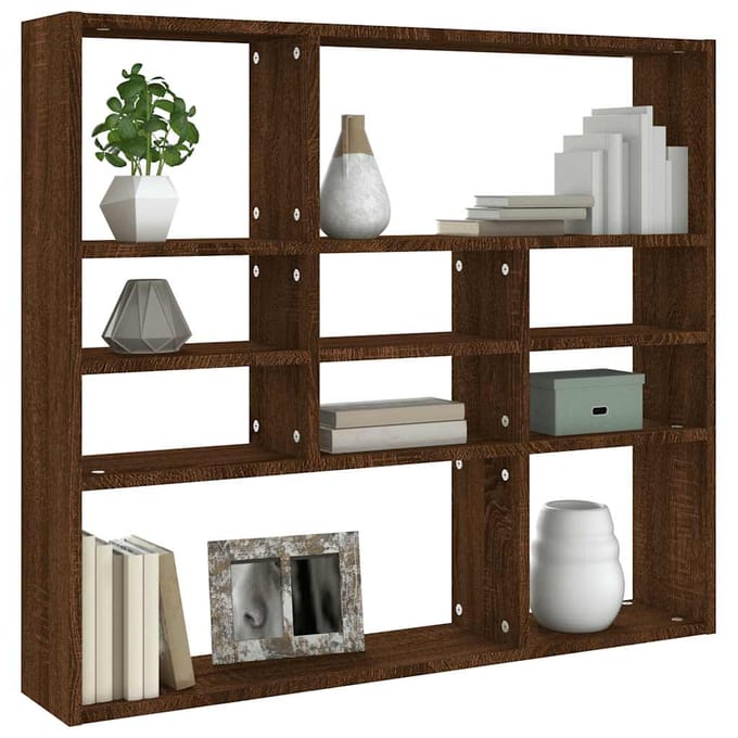 vidaXL - Wandschap - 90x16x78 - cm - bewerkt - hout - bruin - eikenkleur